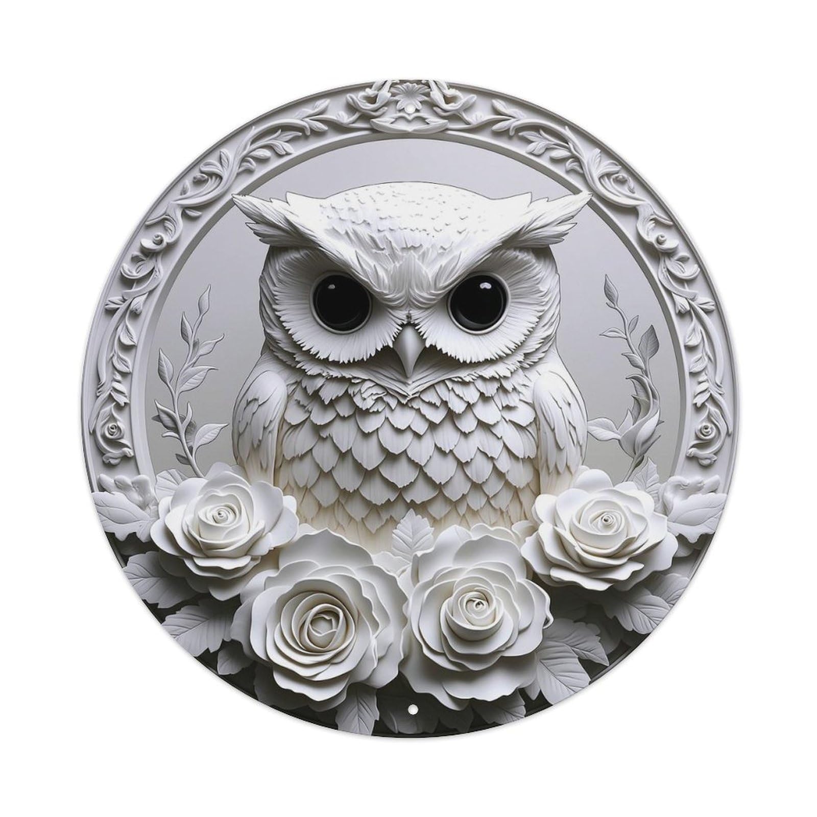 Owl Rose Floral Circle Pattern Round Tin Sign Vintage Metal Sign Home Bar Garden Indoor & Outdoor Wall Decor Retro Metal Poster 8x8 Inch