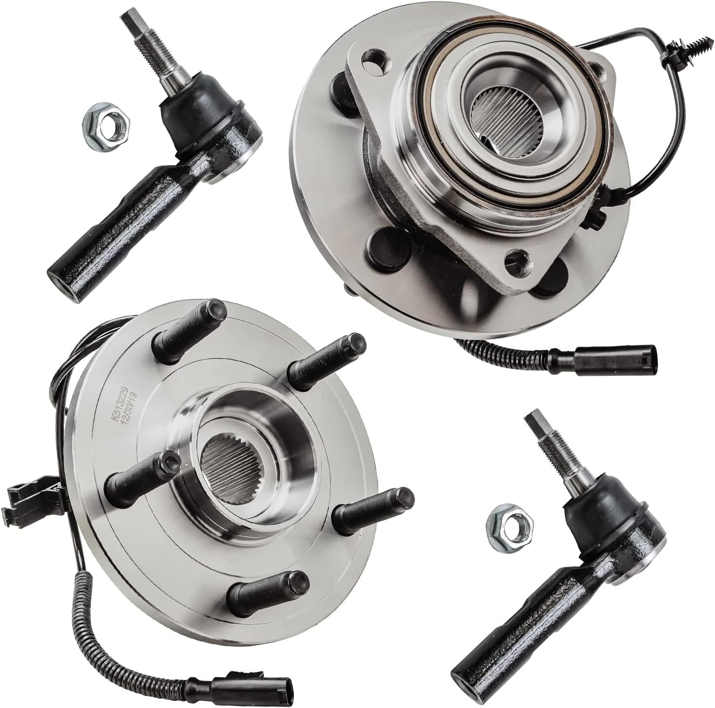 Detroit Axle - 4pc Front Wheel Bearing Hubs Kit for 2005-2010 Dodge Dakota 2006-2008 Mitsubishi Raider 2011 Ram Dakota [5 Lug 4-Wheel ABS] 2 Wheel Bearing Hubs Assembly 2 Outer Tie Rods Replacement