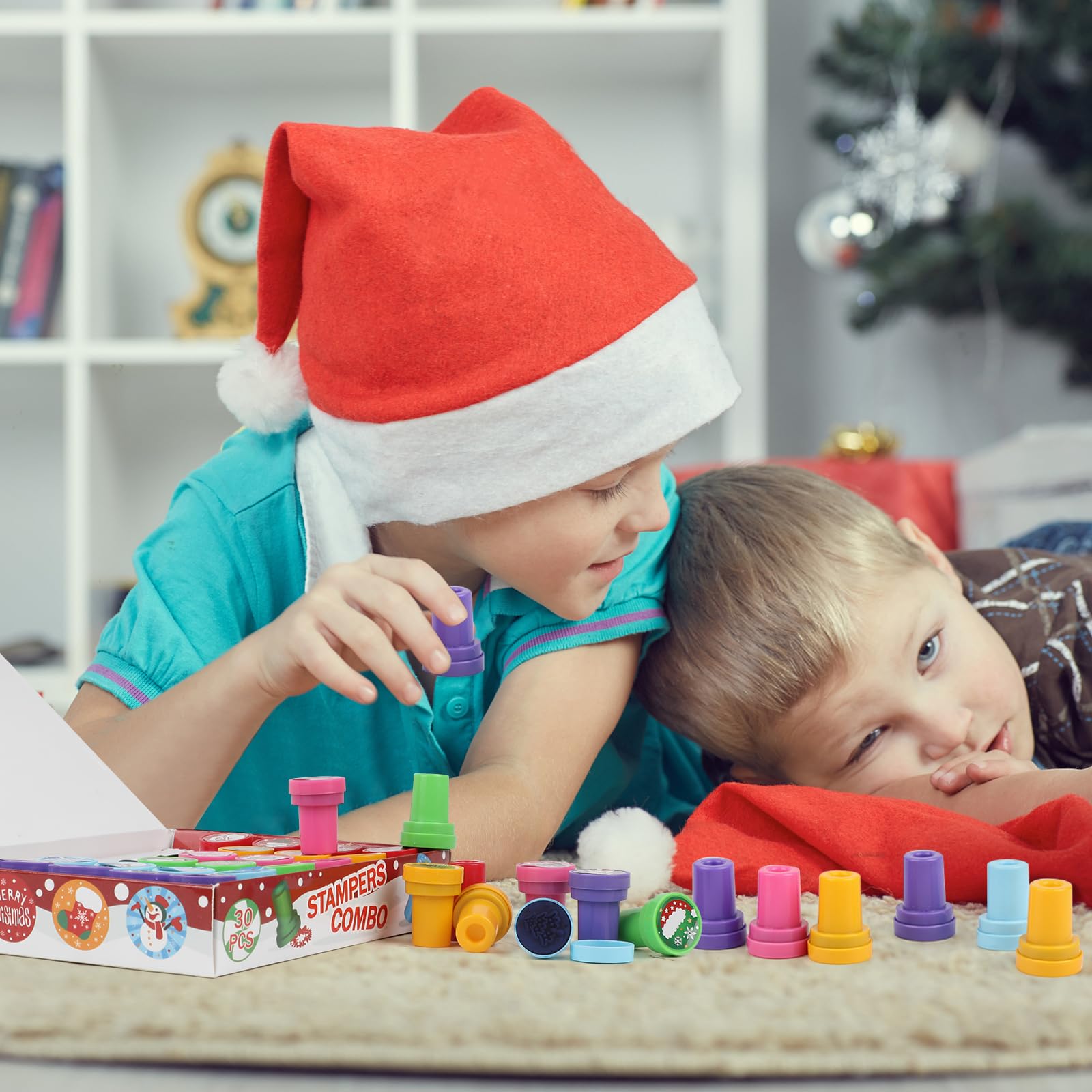 Sellos Navideños para Niños, 30 Piezas de Sellos de Juguetes, Sellos Autoentintables para Niños, Juego de Sellos para Bolsas de Fiesta de Navidad, Regalos de Fiesta, Juguetes Navideños