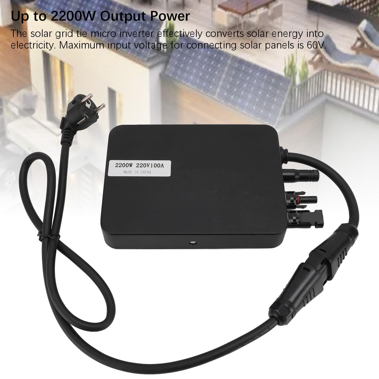 2200-W-MPPT-Solar-Grid-Tie-Mikro-Wechselrichter, Drahtloser Bluetooth-Mikro-Wechselrichter, Maximale Eingangsspannung 60V, Wasserdichter IP67-AC-Ausgang, Montage der Stützhalterung