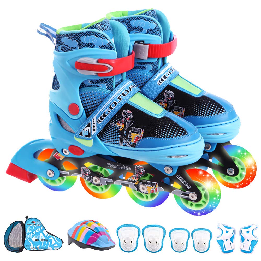 CHHBOXCHH Adjustable Inline Skates With Wheels For Boys And Girls，2pm Sports Adjustable Inline Skates，The Magic Toy Shop Childrens Kids Boys Girls 4 Wheel,Blue-M