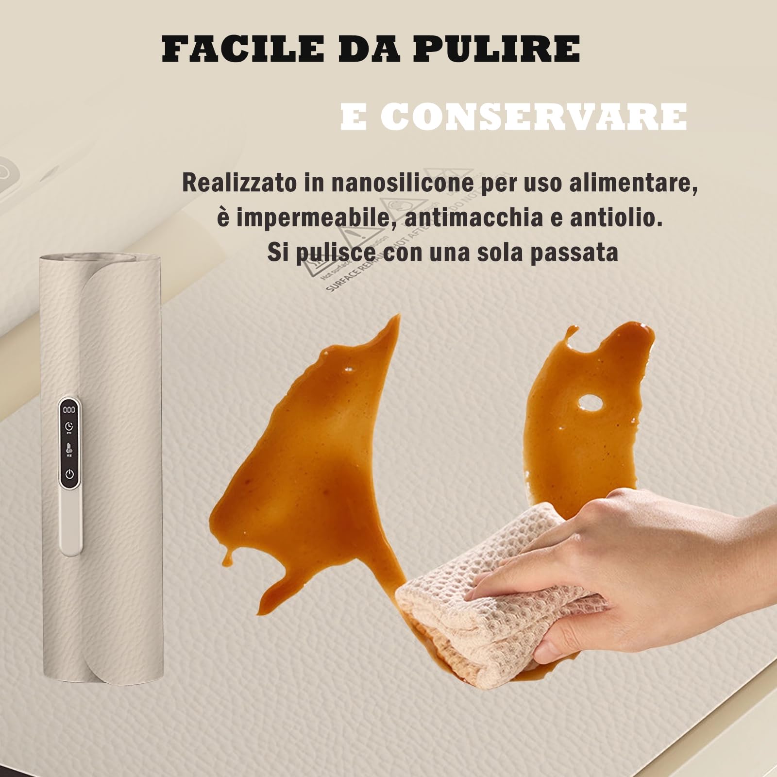 Vassoio Riscaldante Elettrico, Tappetino Elettrico Scaldavivande per Alimenti a Superficie Intera, 8 Livelli Temp, 50~120°C Regolabili, portatile e pieghevole in nanosilicone per mantenere in caldo