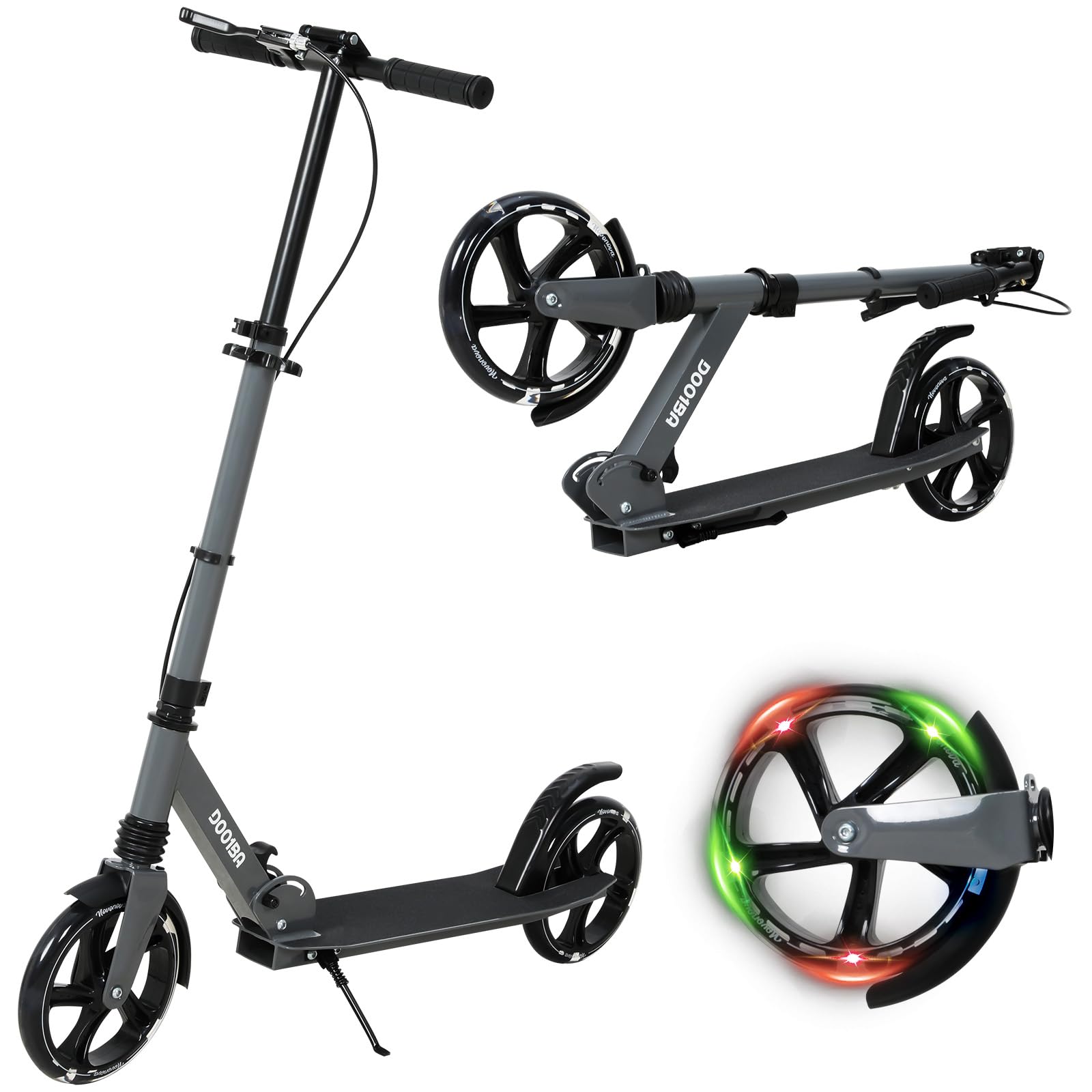 Trottinette Pliable Ado 9-14 Ans, Trottinette Adolescent avec Frein au Guidon, Trotinette Grande Roue 200MM, Trotinettes Guidon Hauteur Ajustable 3 Niveaux, Enfant/Ado 125-175CM, Charge 100KG