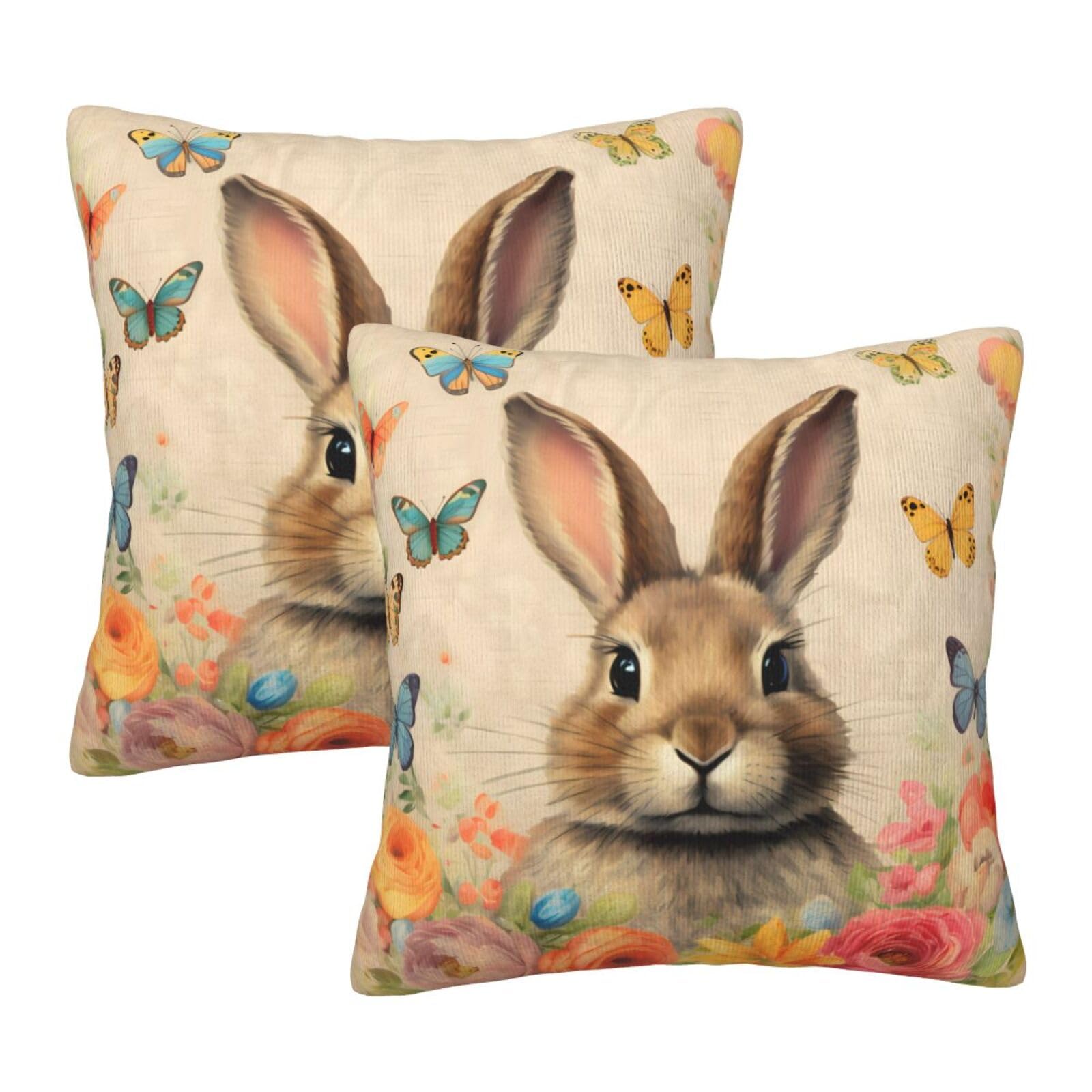 aipoase Bunny Flower Throw Pillow Covers 18 X 18 Inch Set of 2 Pillow Cases Decoration Cushion Cover