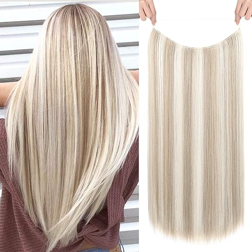 REECHO Extensiones de cabello con alambre invisible con diadema transparente, tamaño ajustable, clips de seguridad extraíbles en la extensión