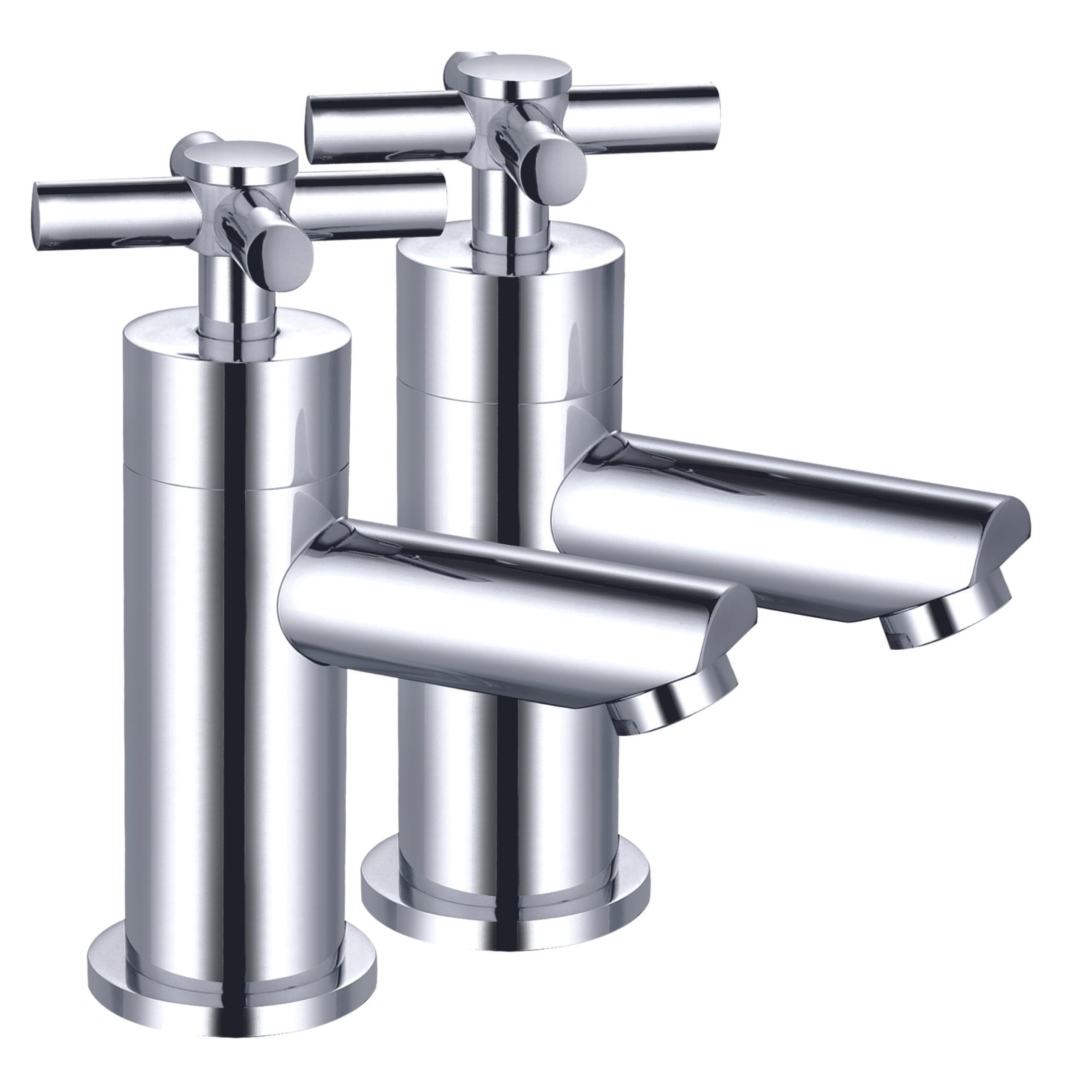 Flode Oban Basin Pillar Taps, Chrome, Brass, Cross Head - Contemporary - Pair -Deck Mounted - 133mm Height