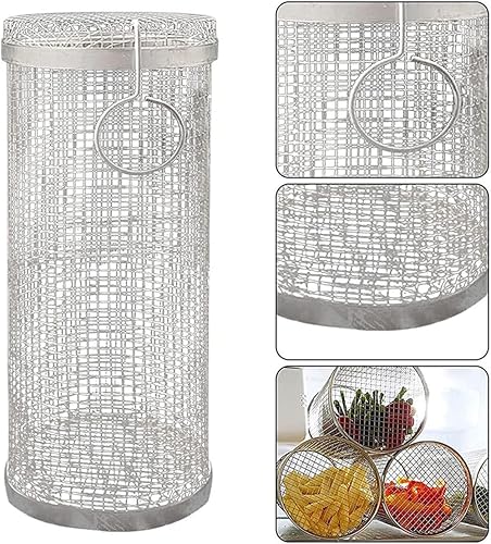 Miniatura 4 de Cesta de parrilla cilíndrica, cesta de parrilla johnny cesta de parrilla rodante de acero inoxidable, cesta de parrilla de barbacoa de acero