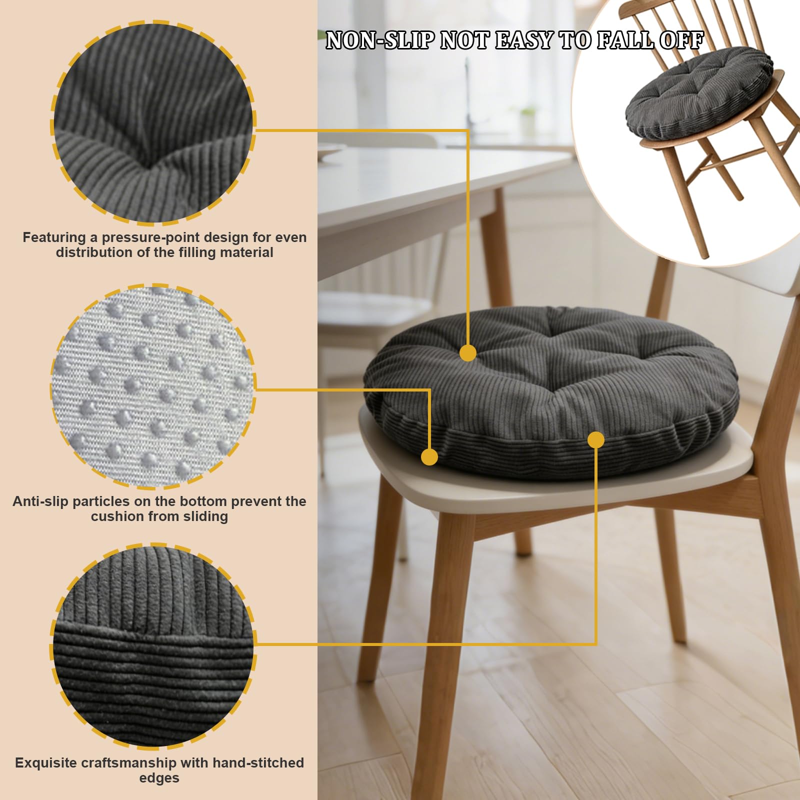 Générique Coussin D'assise Rond en Velours Côtelé,Coussin De Chaise Moelleux,Antidérapant Et Lavable Coussin De Sol Rond,D'extérieur D'intérieur pour Chaises Tabourets, Salon,Blanc,60x60x8cm
