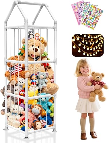 Almacenamiento de animales de peluche con ventosas, soporte de plástico ABS mejorado, organizador de almacenamiento de juguetes con bandas