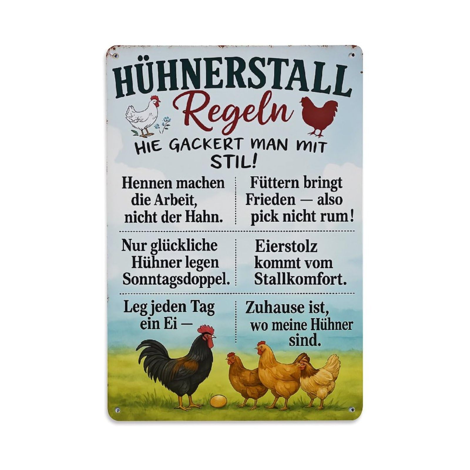 Hühnerstall Regeln Hie Gackert Man Mit Stil Retro Metal Tin Sign, Vintage Decor Art Poster for Bar, Home, Man Cave, Kitchen, Laundry Room Gift 8x12Inch