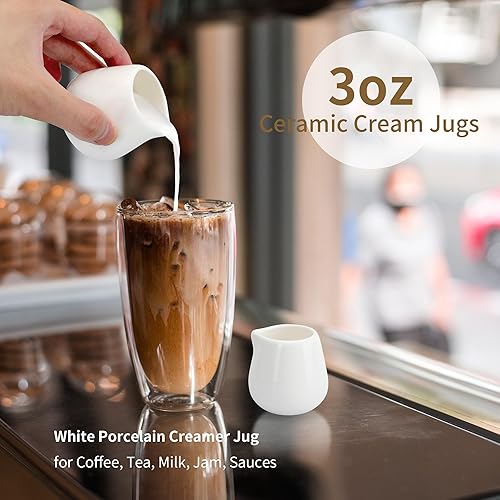 Miniatura 5 de 12 mini crema de cerámica, jarra pequeña de crema de porcelana de 3 onzas, jarra pequeña de jarabe, jarra de crema de café, dispensador de crema,