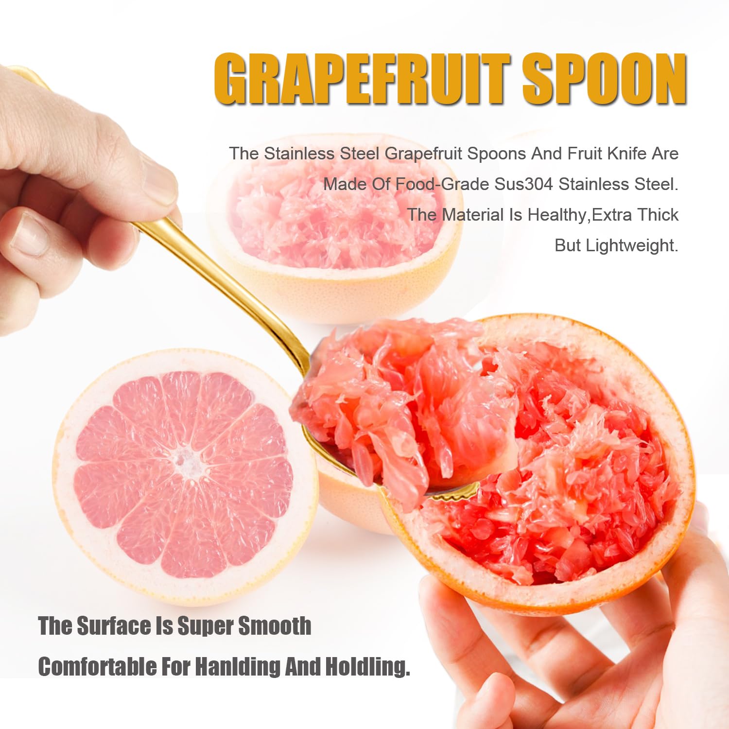 Serrated Edge Grapefruit Spoons Stainless Steel Grapefruit Utensil Tool Dessert Fruit Spoons for Citrus Lemon Kiwi Salads Melon Lime Pitaya Apple Fruit Puree (Gold)