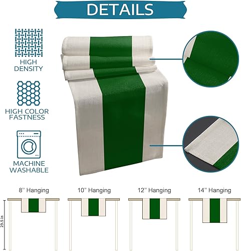 Miniatura 7 de Christmas Green Table Runner-Cotton Linen- 72 Inch Holiday Dresser Scarves, Xmas Geometric Stripes Retro Beige Tablerunner for Kitchen CoffeeDining