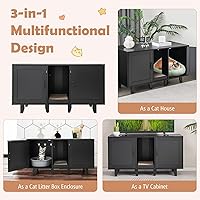 Vista 9 de PETSITE Caja de arena para 2 cajas de arena, mesa auxiliar oculta para baño de gatos con 2 gabinetes, tabla de rascar, muebles de arena para gatos