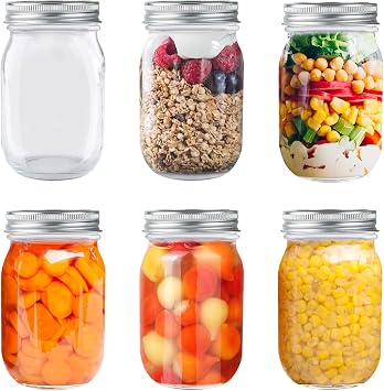 Glass Jars, Set of 6 Glass Jars with Lids, Yogurt Jars Perfect for Storing Jam, Honey, Biscuits, Juices 500 ml