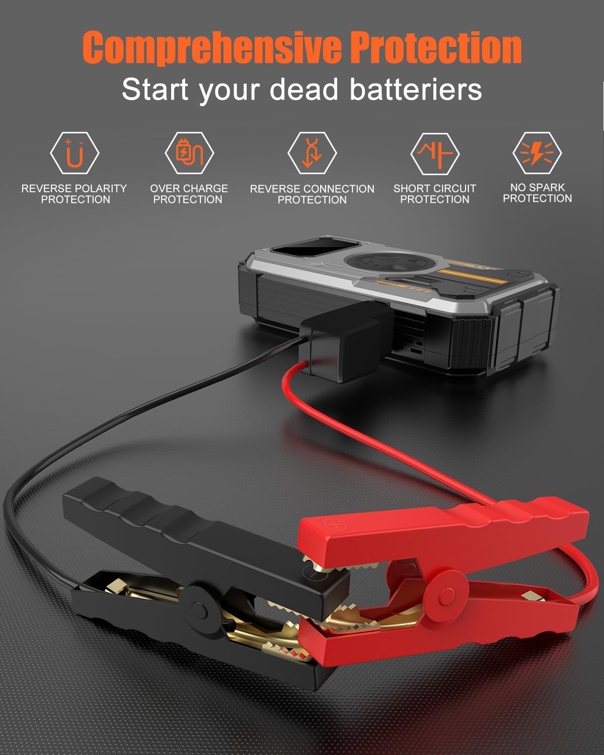 Eigotrav Avviatore Batteria Auto con Compressore 150PSI 6000A Avviatore Emergenza per Auto (Fino a 7,5L di Benzina/6,0L di Gasolio) 12V 3 Modalità Torcia Ricarica USB Booster Avviamento Auto Portatile