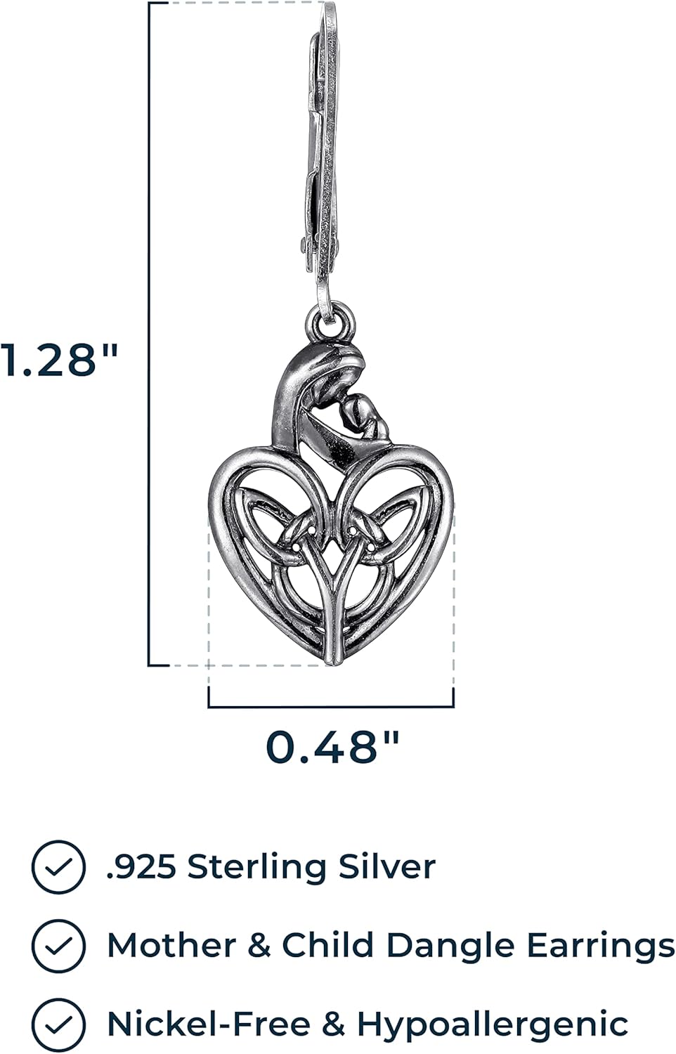 MORGAN & PAIGE .925 Sterling Silver Oxidized Celtic Knot Dangle Earrings for Women - Irish Intricate Leverback or French Wire Hook Hypoallergenic Sterling Silver Earrings, Jewelry for Her