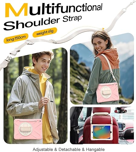 Miniatura 7 de BRAECN Funda para iPad de 10.2 pulgadas 202120202019, funda híbrida de tres capas para niños y niñas, con correa para el hombro, correa de mano,