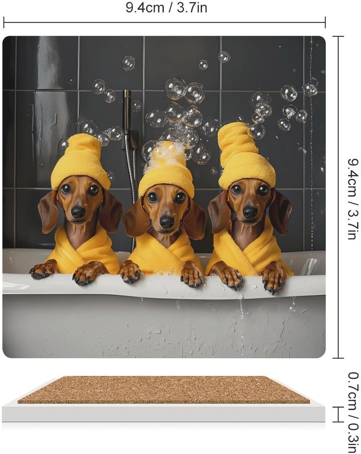 Dachshund Bathing in Bathtub Ceramic Coasters Square Drinks Coaster Coffee Table Decor Table Coaster for Home Bar