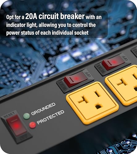 Miniatura 4 de CCCEI - Tira de alimentación con protector contra sobretensiones de alta resistencia, interruptores individuales de 20 amperios. Cable de extensión