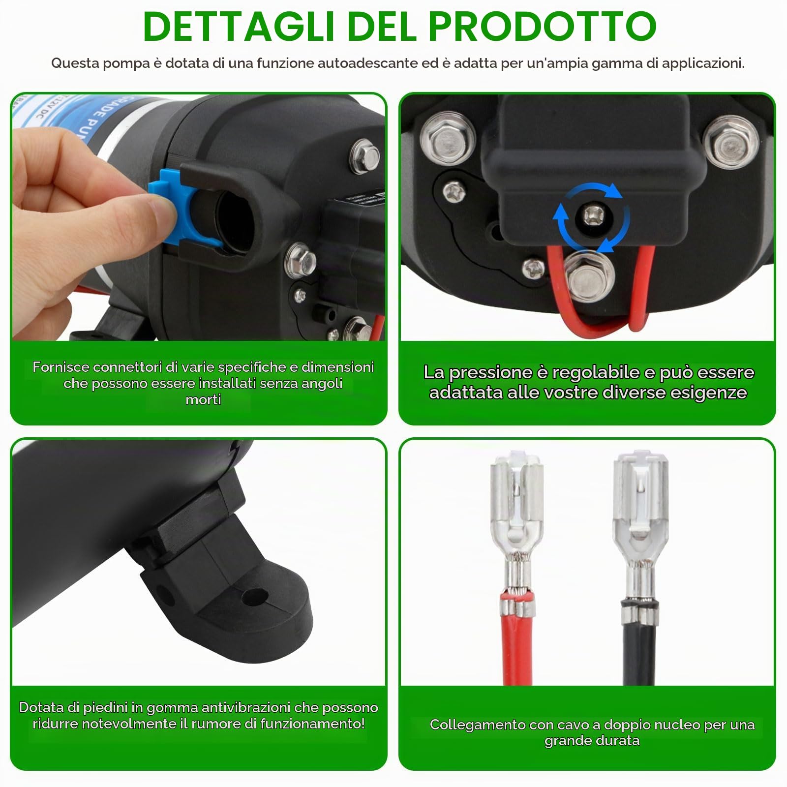Pompa a Membrana Autoadescant 12V, Pompa Automatica a Pressione per Casa, 45 PSI Autoadescante con Interruttore di Pressione, Pompa Autoadescante 17 L/min per Irrigazione Giardino, Caravan