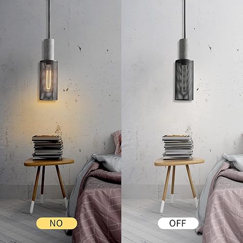 Miniatura 5 de Lámpara colgante moderna con cemento y pantalla lineal de metal negro, lámpara colgante negra para isla de cocina, dormitorio, comedor, restaurante