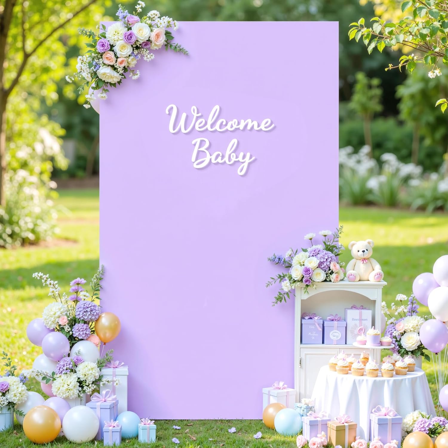 Pink and Purple Arch Cover, Square Arch Backdrop Cover 6.6FT x 4FT, Arch Covers Stretchy Backdrop Spandex Fitted Double-Color for Birthday Party Baby Shower Anniversary Ceremony Banquet Decoration