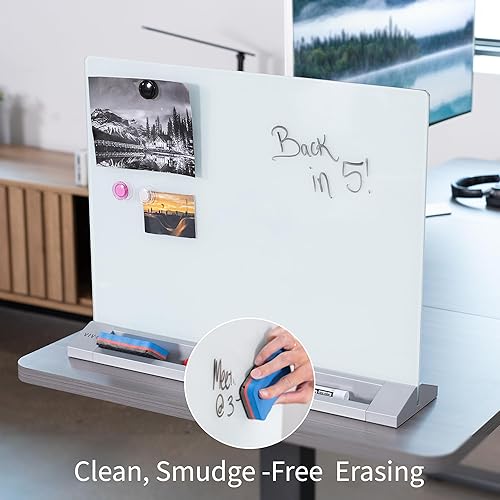 Miniatura 8 de VIVO DESK-WB23G - Pizarra magnética de borrado en seco de vidrio independiente de 23 x 19 pulgadas, divisor de privacidad portátil, partición