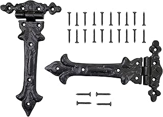 Adonai Hardware Adonijah Antique Cast Iron Strap T Hinge (7.9" x 2 Pack, Matte Black) for Barn Doors, Gates, Kitchen Cabinets, Sheds, Wooden Box, Furniture, Cedar Chest and Trunks