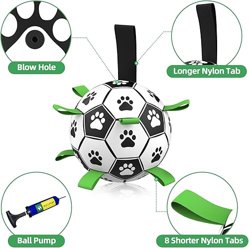 Miniatura 8 de Juguetes para perros, pelota de fútbol extra grande con correas, juguetes interactivos para perros para tira y afloja, regalos de cumpleaños para