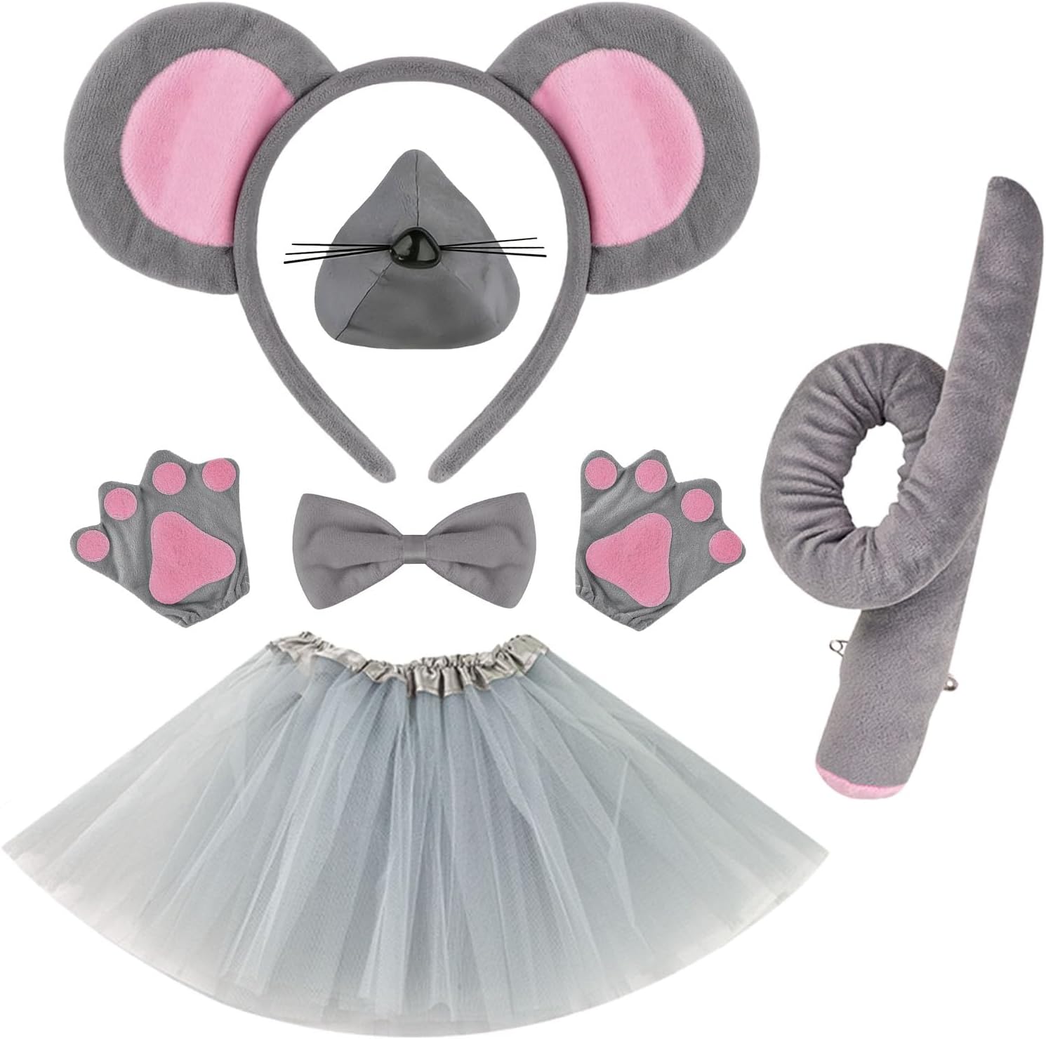 Rat Costume Set, Mouse Ears Headband, Tail, Animal Cosplay for Halloween, Role Play, Dress Up, Party Accessories
