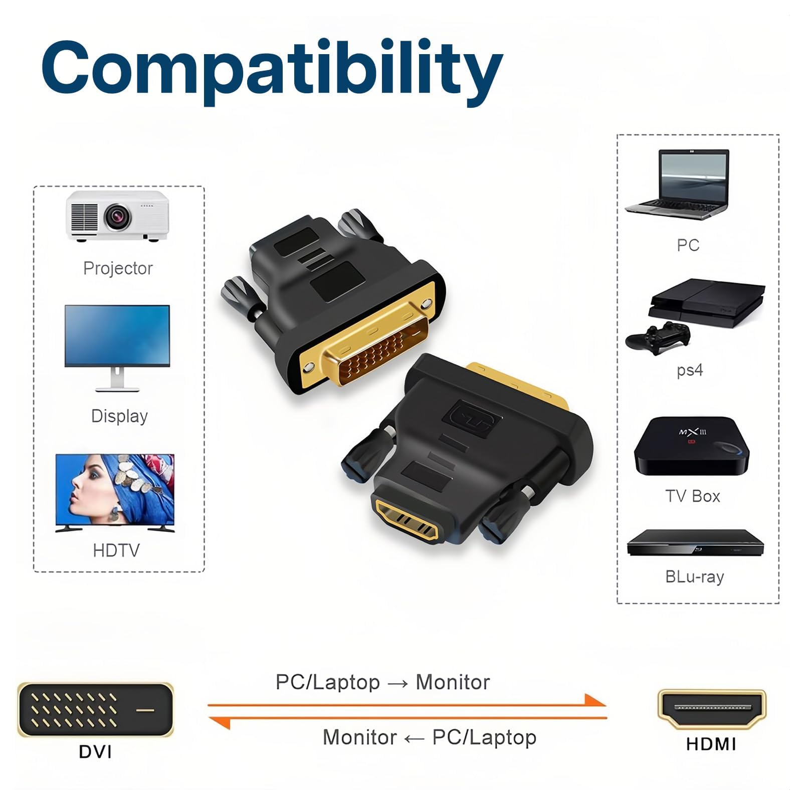MMOBIEL Adaptateur HDMI vers DVI Bidirectionnel DVI-D Mâle Dual Link vers HDMI Femelle 1080p Full HD 60Hz Connecteur Or