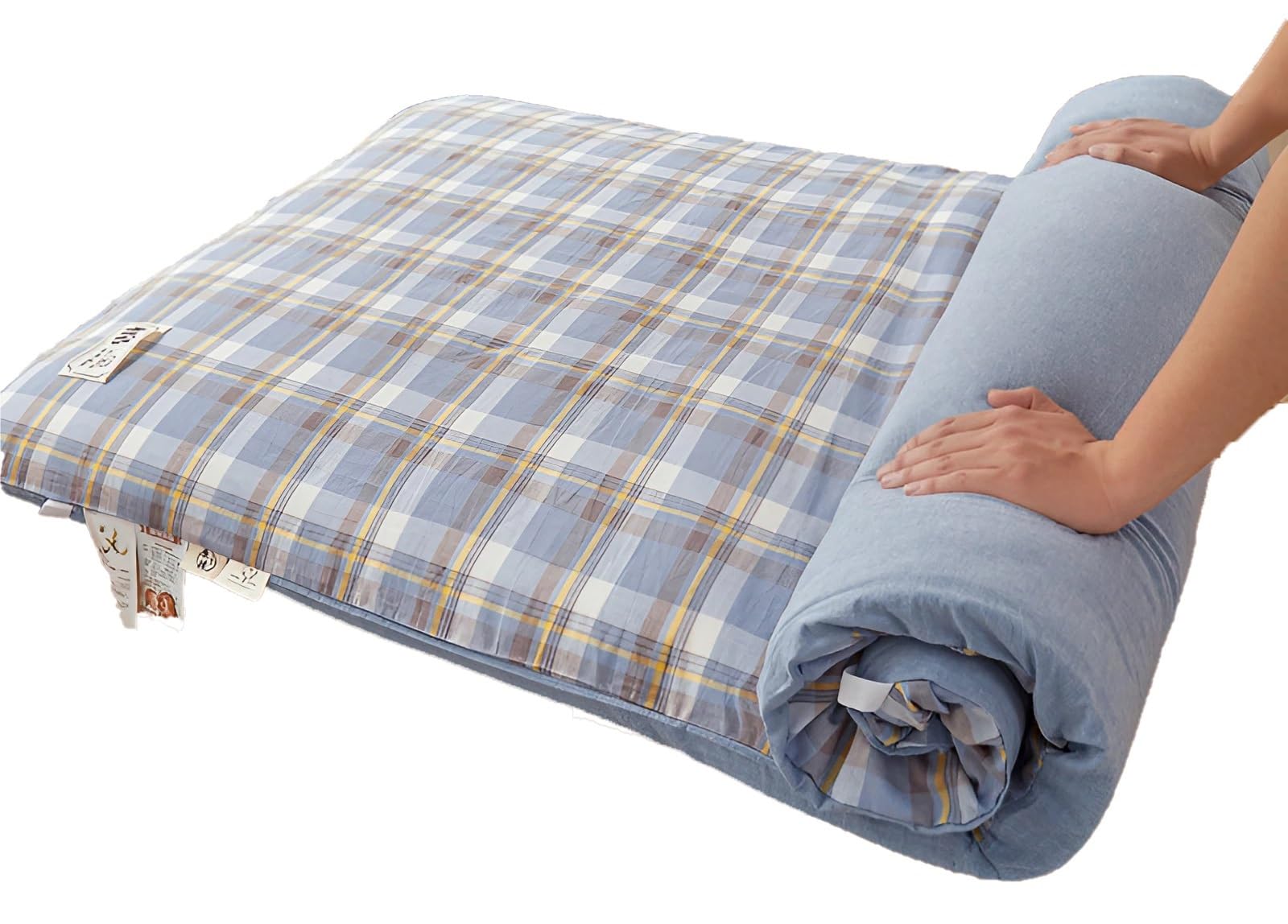 Japoński materac futon o grubości 5 cm miękki bawełniany zwijany i zmywalny pokrowiec, idealny dla gości, na kemping i do użytku na sofie, niebiesko-szary, 90 x 200 cm