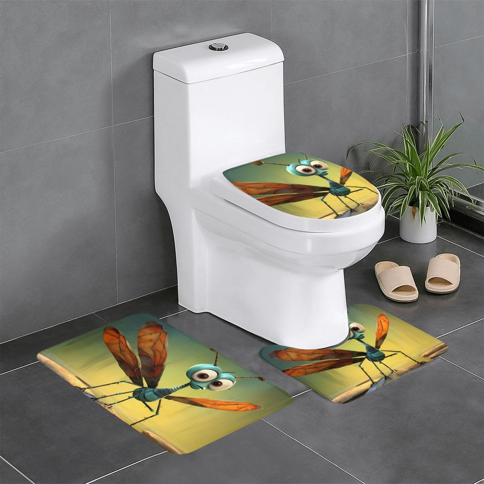 Tapis de bain libellule lot de 3 absorbants et antidérapants pour la douche