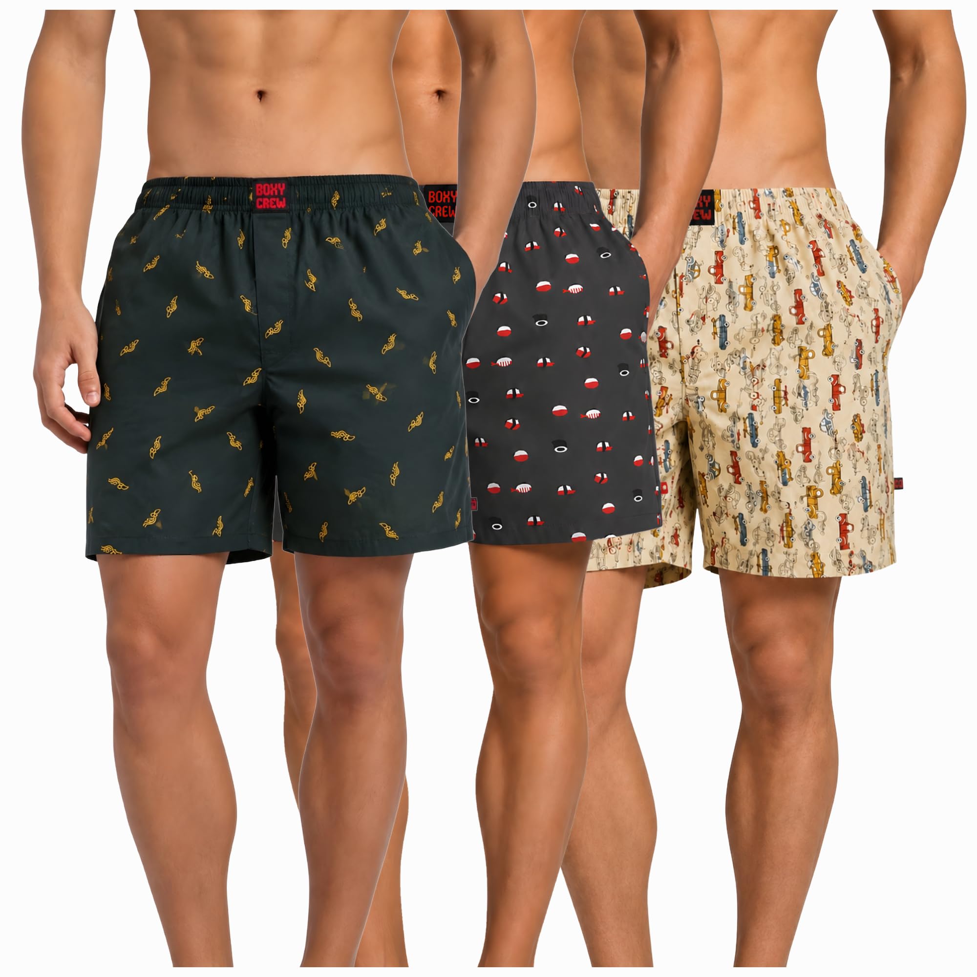 Men's 100% Cotton Boxer Shorts Pack of 3, Dark Teal, Charcoal & Beige | Woven Boxers with Side Pockets, No-Marks Elastic Waistband, Breathable Relaxed Fit | Style 010-012-013-image-36
