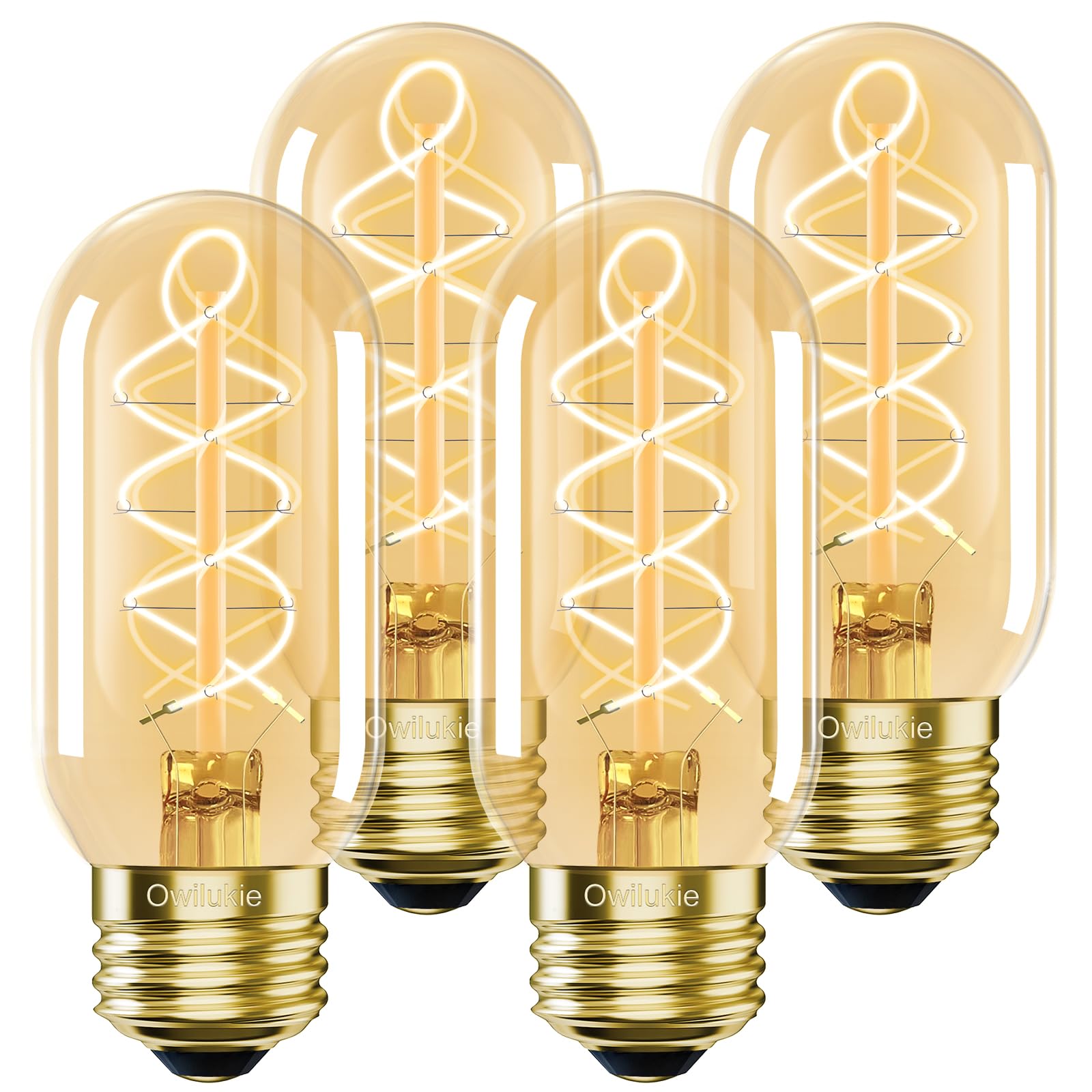 E26 LED Bulb 6W Equivalent 60 watt, Vintage Edison Bulbs, Warm White 2700K Amber E26 Edison Bulb dimmable,Tubular T14 T45 LED Light Bulb, AC120V,500lm,CR90+,Glass,Pack of 4