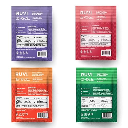 Miniatura 6 de Ruvi Batidos de energía natural  Paquete de 4 muestras  Mezcla de bebidas de frutas y verduras  Jugo en polvo liofilizado  Paquetes variados de