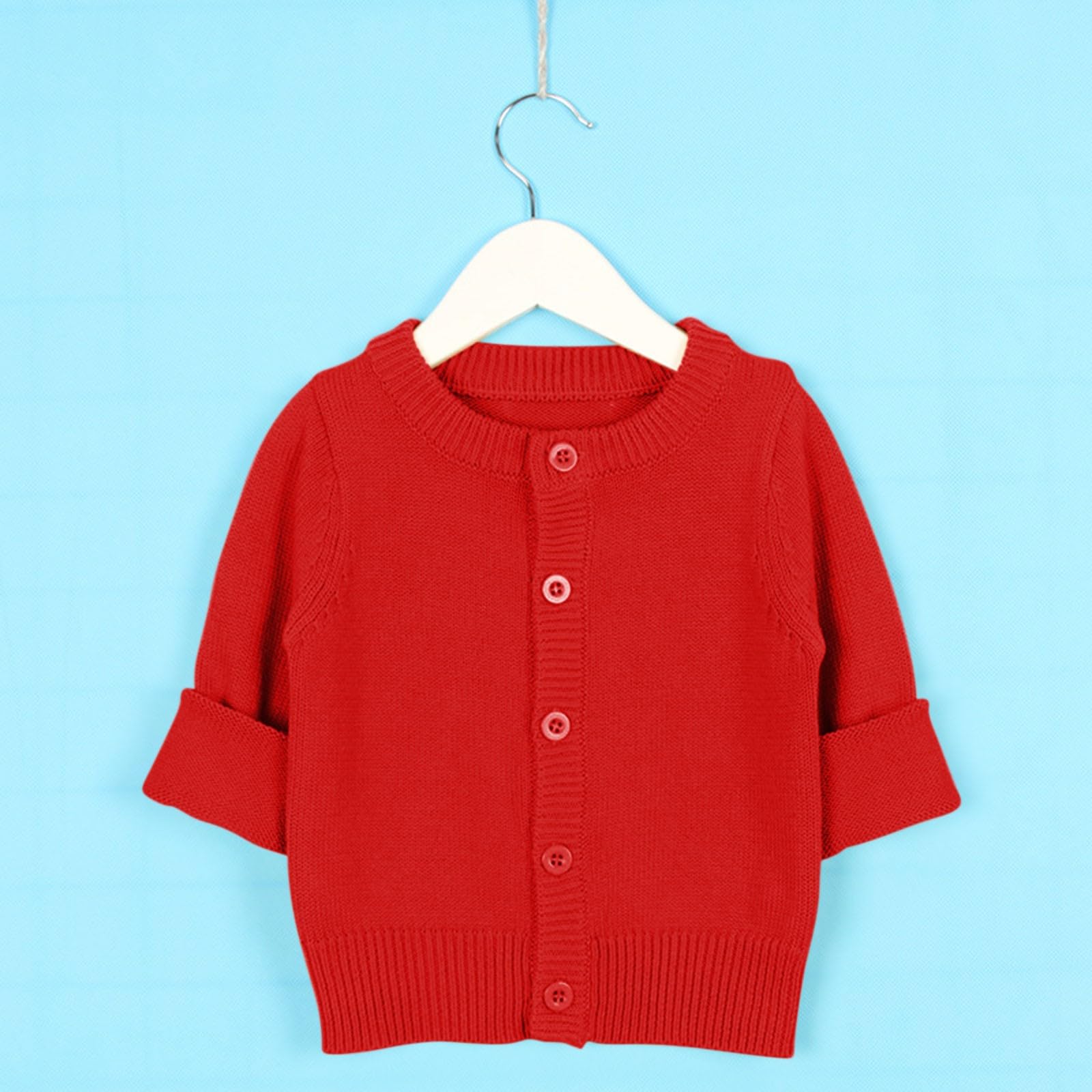 Generisch Mädchen Rundhals Strickcardigan, Unifarbene Knopfstrickjacke | 15+ Farbvarianten zur Auswahl, klassisches Basic Design, vielseitig einsetzbar für Kindergarten und Schule