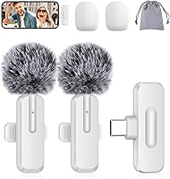 Vista 11 de Micrófono inalámbrico mini para iPhone - Pack de 2 micrófonos lavalier bluetooth para grabación de video, micrófono de solapa 2 en 1 con reducción