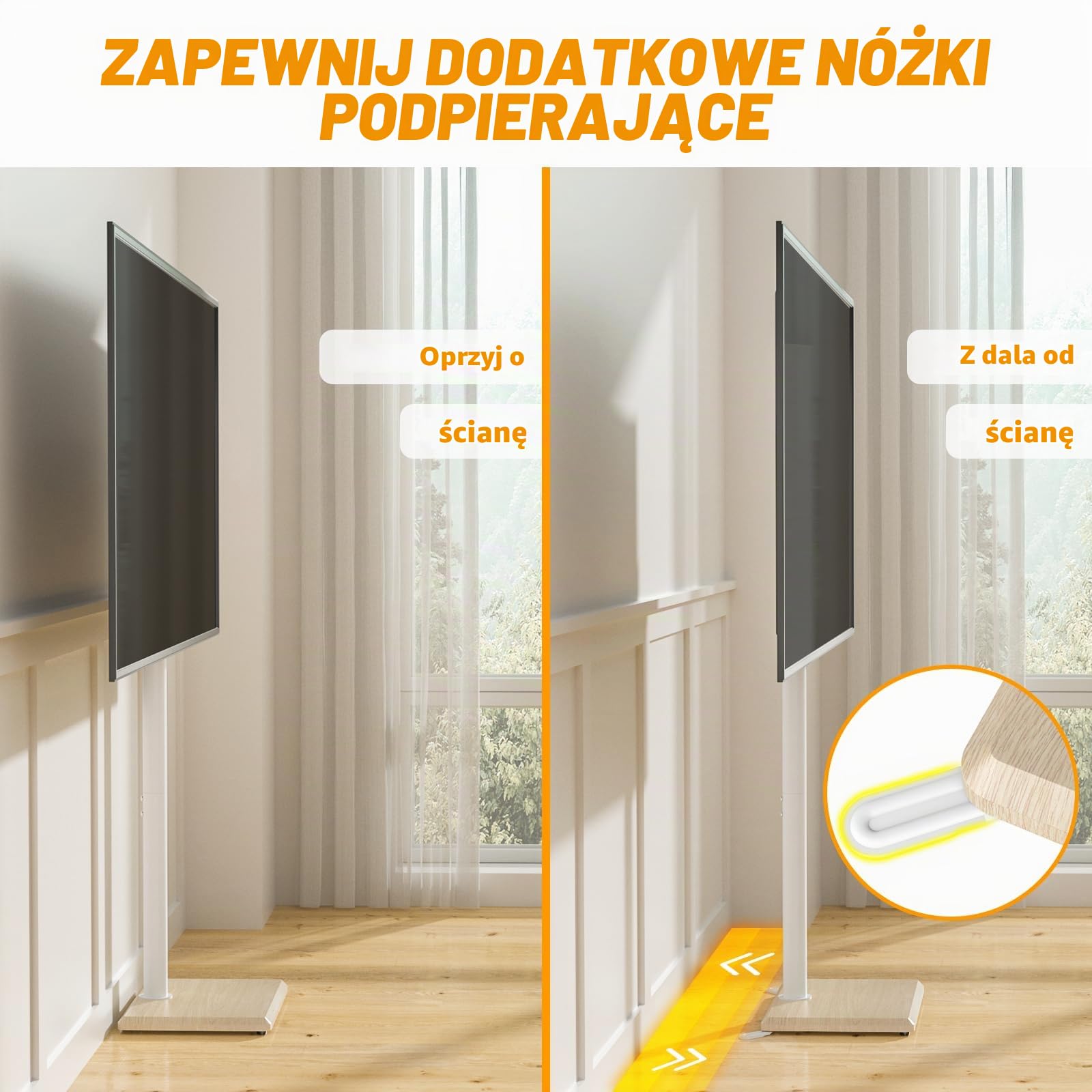 TVON Stojak pod telewizor, stojak pod telewizor o przekątnej 32-65", z regulacją wysokości, wychylny, maks. VESA 400 x 400 mm do 40 kg (beżowy)