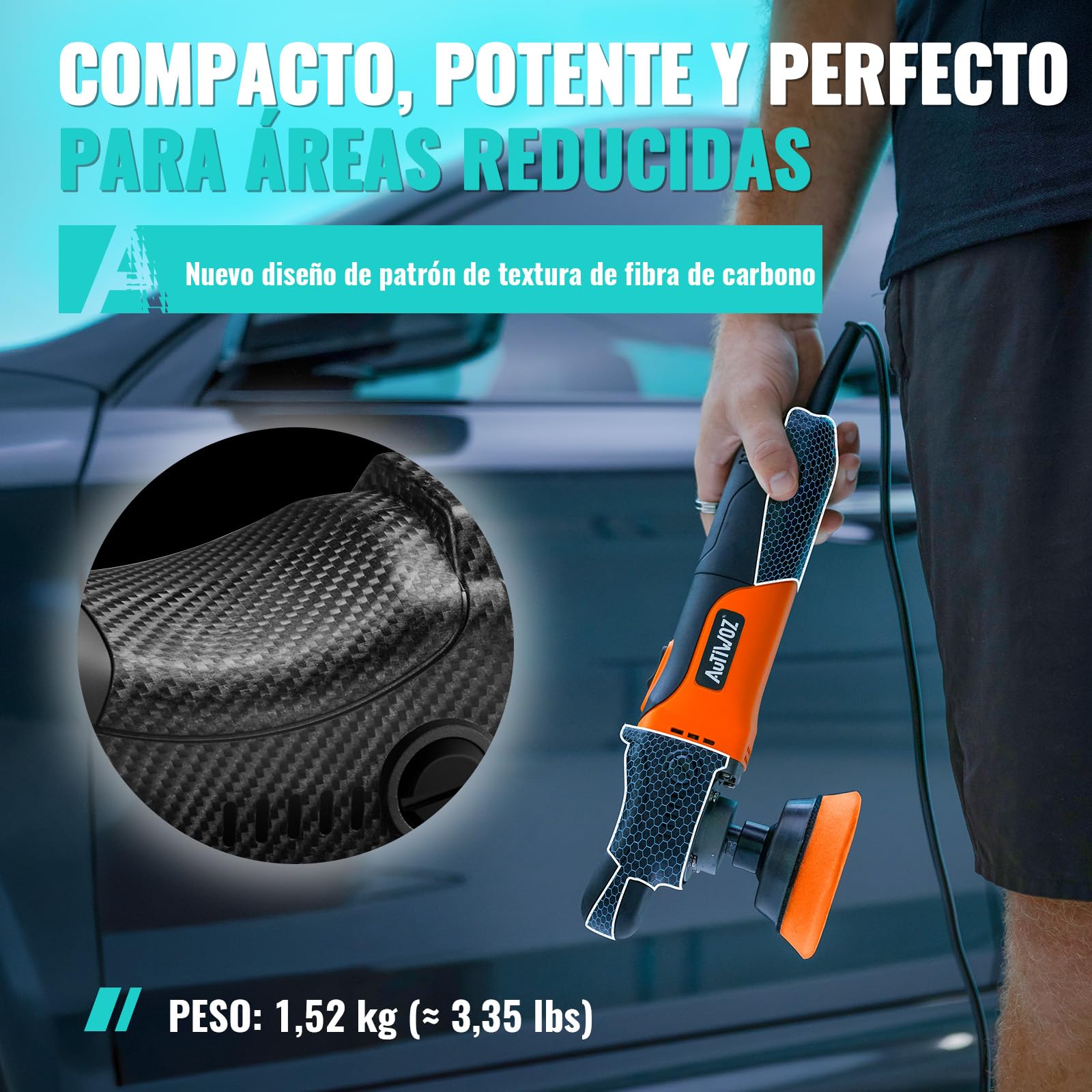 AUTIWOZ Set de Mini Pulidora de Coche Rotativa, Pulidora Pequeña 630W | Pulidora rotativa coche (630W/6 velocidades), mini pulidora con platos de 1/2/3", ejes de acero inoxidable (7,5/10/14cm)