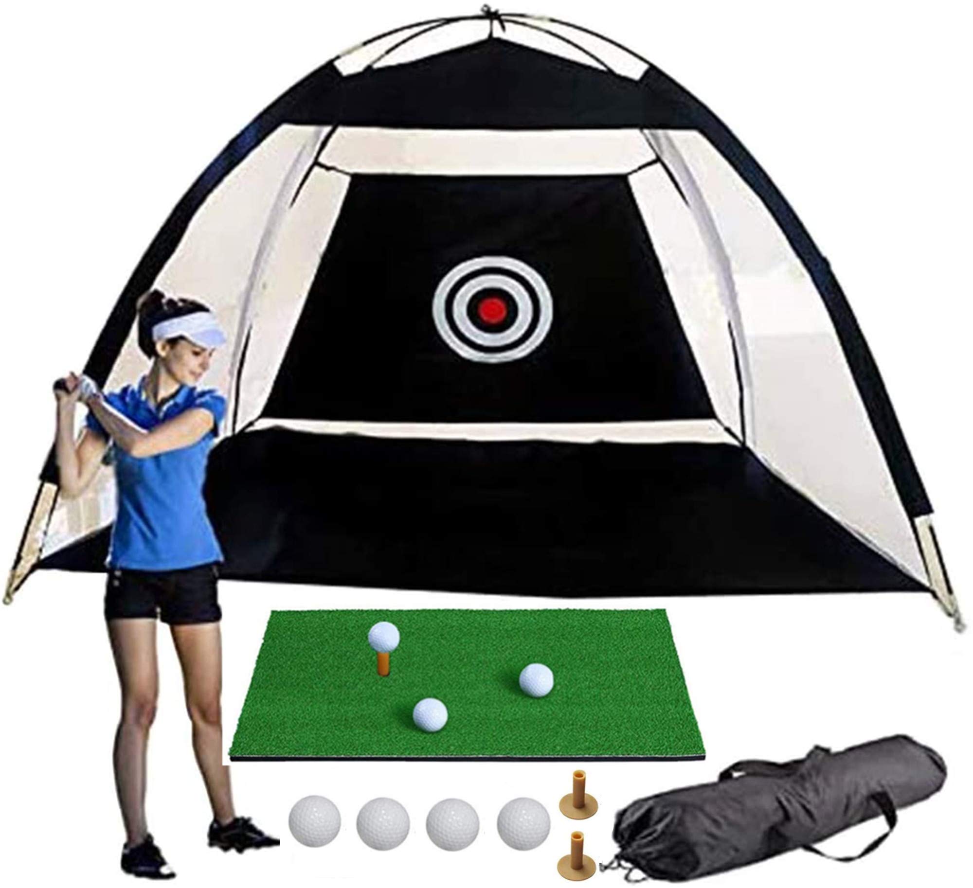 IMIFUN Big size golf practice net/chipping net, 60 * 30cm mat, 4 golf balls, 2 ball holders, suitable for indoor and outdoor beginners and professional players
