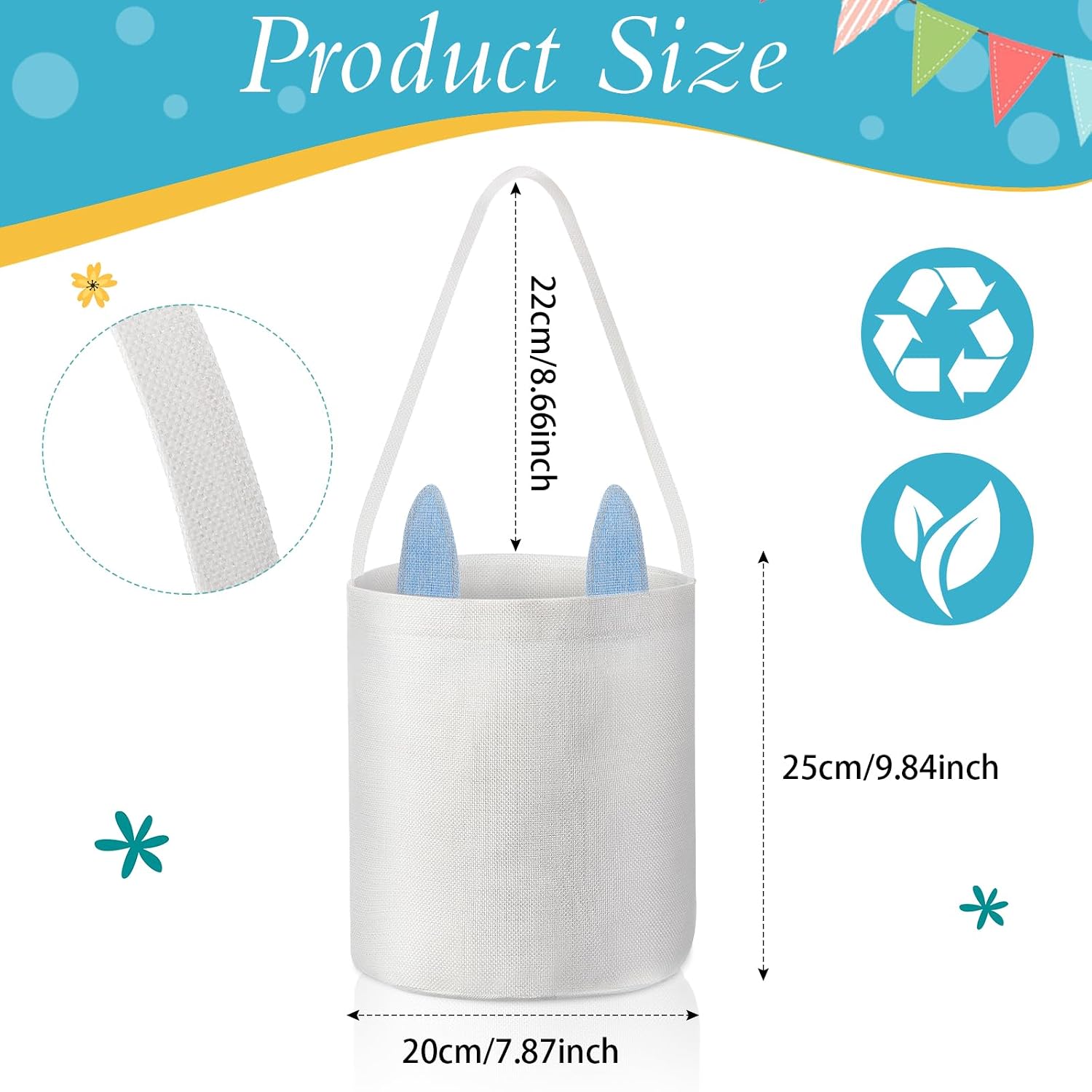 Tioncy 6 Pcs DIY Easter Bunny Baskets Sublimation Blank Rabbit Ear Bags Burlap Tote Eggs Carry Bucket Bunny Gifts Bags for Egg Hunt Party Decorations (White) image 2