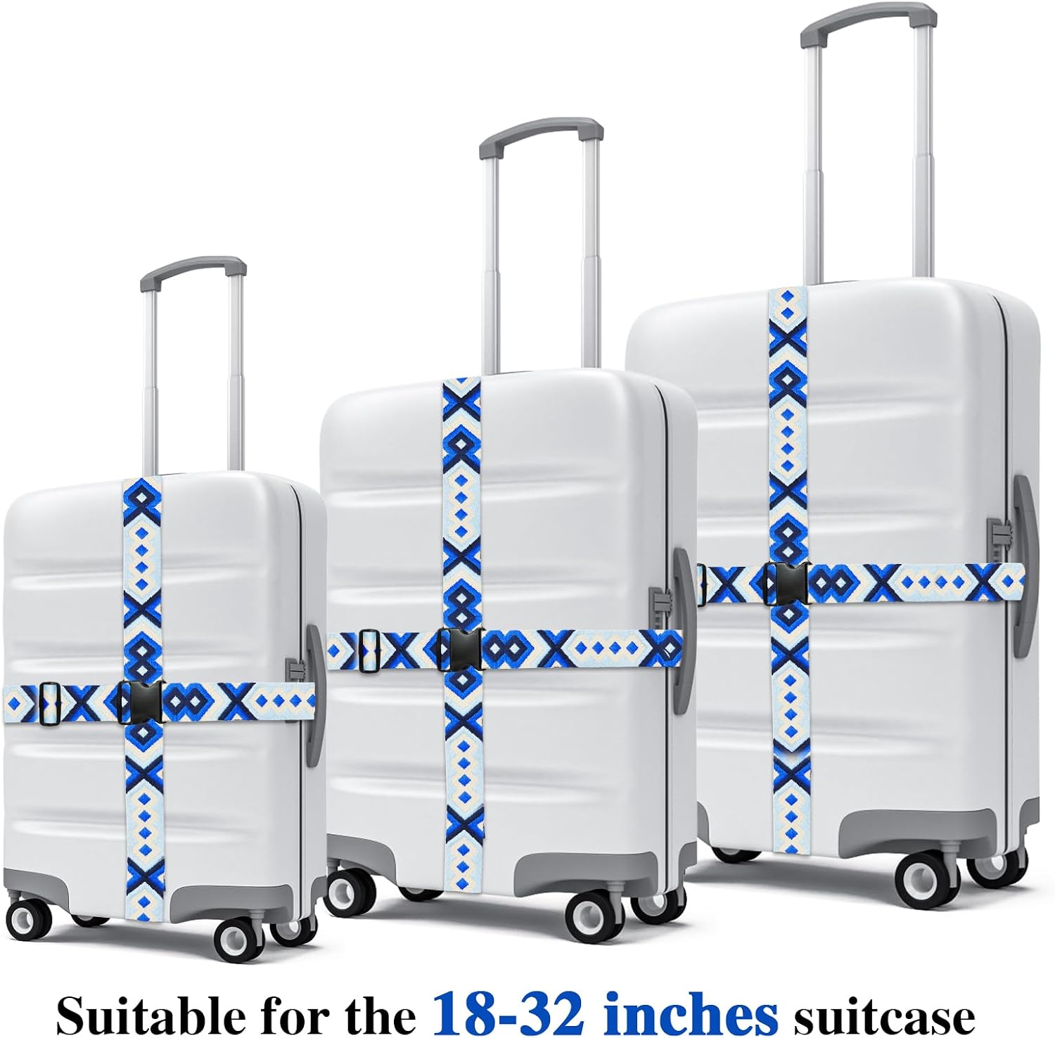 6 Pieces Luggage Straps Patterned Luggage Strap Suitcase Straps Luggage Belt Adjustable Travel Luggage Belt Strap with Quick Release Buckle, 2 inches Wide by 72 inches Long (Geometric Style)