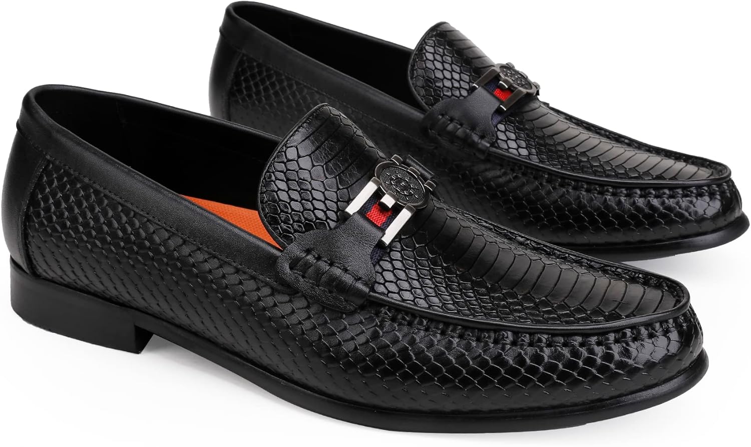 Generic Black Mens Leather Dress Shoes, Premium Crocodile Print Moc-Toe Slip-on Loafer with Metal Buckle Penny Shoes for Mens - Image 6