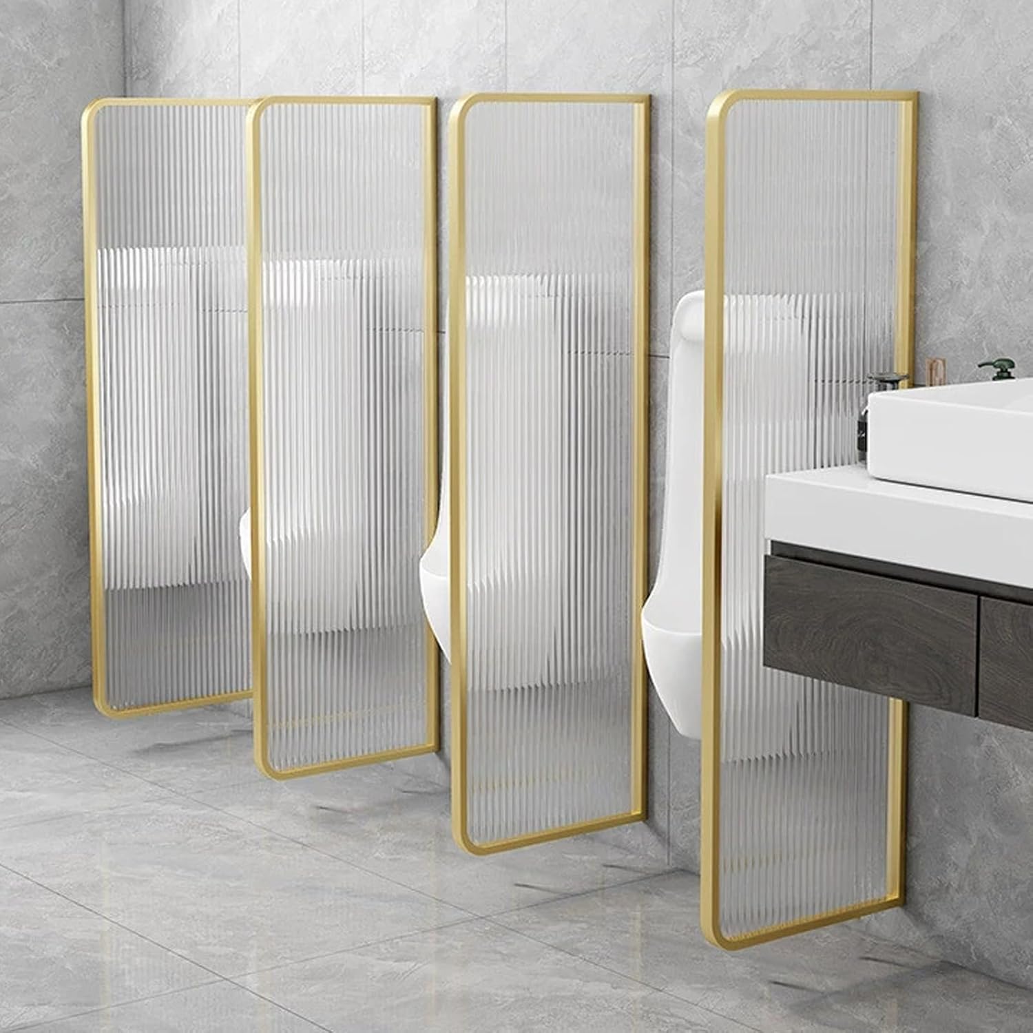 Men Urinal Baffle, Wall-Mounted Urinal partition, Stainless Steel Frame Toilet Partition, Translucent Glass Panel Urinal Divider, for Hotel/Public Restroom(Gold,4pcs)