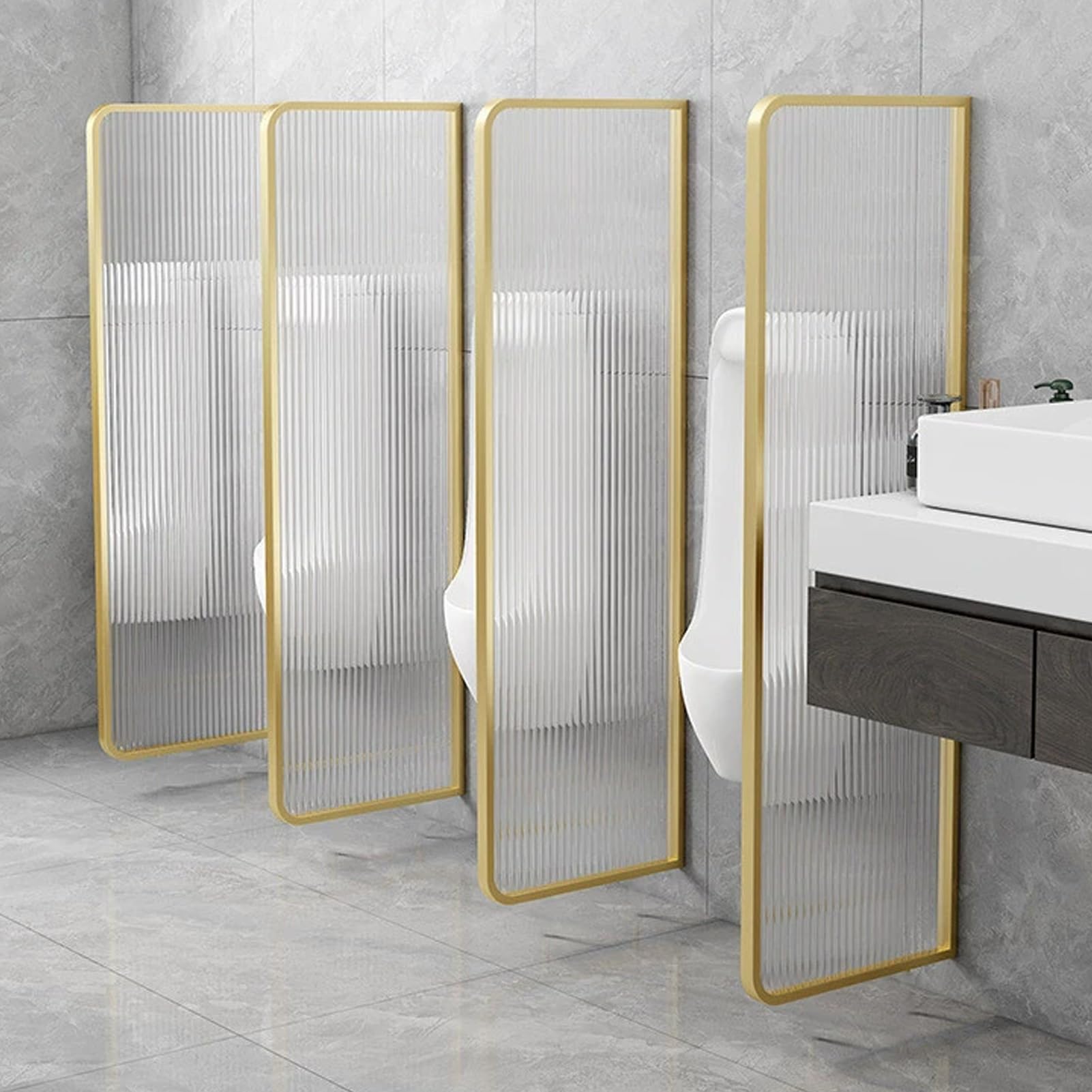 GJZQDKX Stainless Steel Men's Urinal Divider with Translucent Glass Panel Wall Mounted Urinal Baffle for Hotel/Public Restroom (Gold Set of 4)