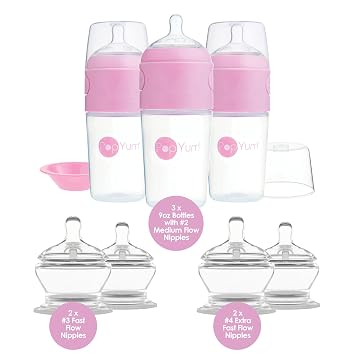 PopYum Pink 9oz Formula Making Baby Bottle + Nipple 7 Piece Bundle