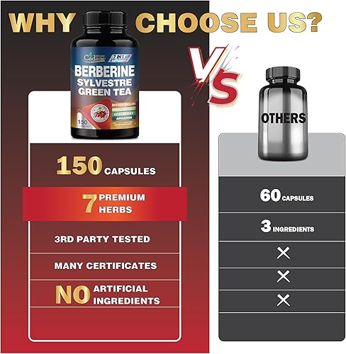 Miniatura 4 de Extracto de berberina de cadano - Suplemento de berberina con Gymnema Sylvestre, té verde y más - 150 cápsulas para el sistema inmunológico, apoyo a