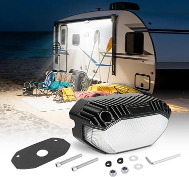 RV Exterior LED Porch Lights Aluminum, 5 Inch 12V/24V 4200LM IP68 Waterproof Aluminum LED Scene Cargo Lighting for RV Trailer Travel Camper 5th Wheels Motorhome UTV SUV Truck - Black